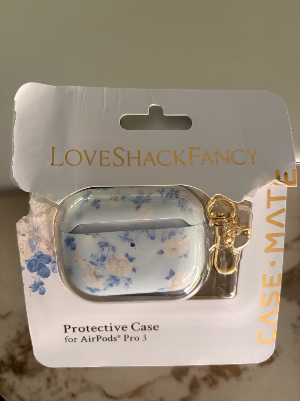 LoveShackFancy Blue Floral AirPods Pro 3 Case with Gold Clasp